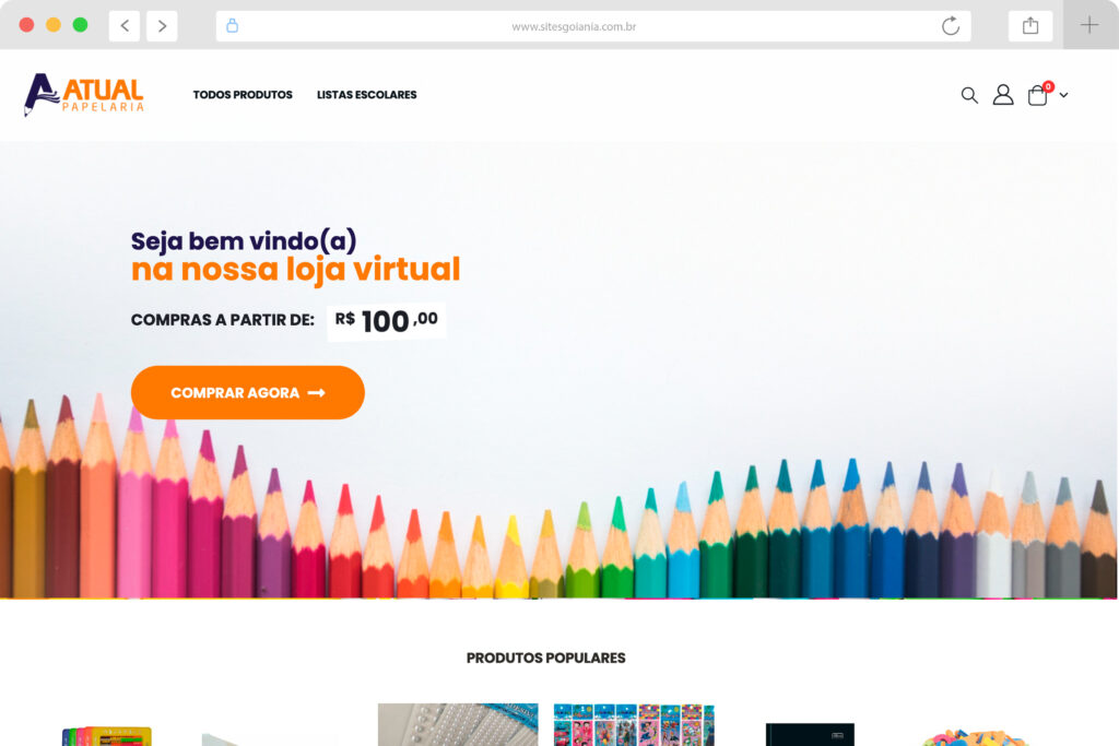 Loja virtual Papelaria Atual criada pela Sites Goiânia