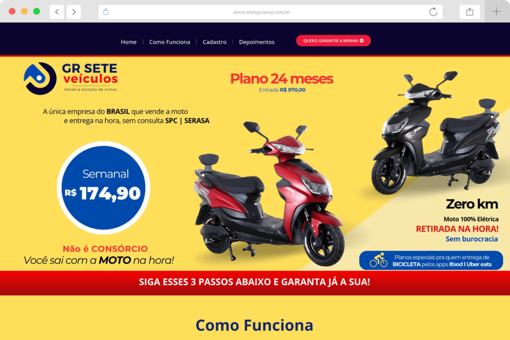 Landing page GR7 Veículos criada pela Sites Goiânia